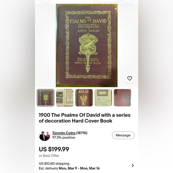 Antique 1900 Red Cloth The Psalms Of David Lovis Rhead gold letter Book HC - Picture 16 of 16